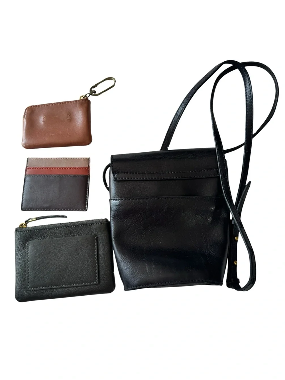 Madewell Bundle (4) Piece Memphis Crossbody Bag Leather Zip Pouch & Card Holder